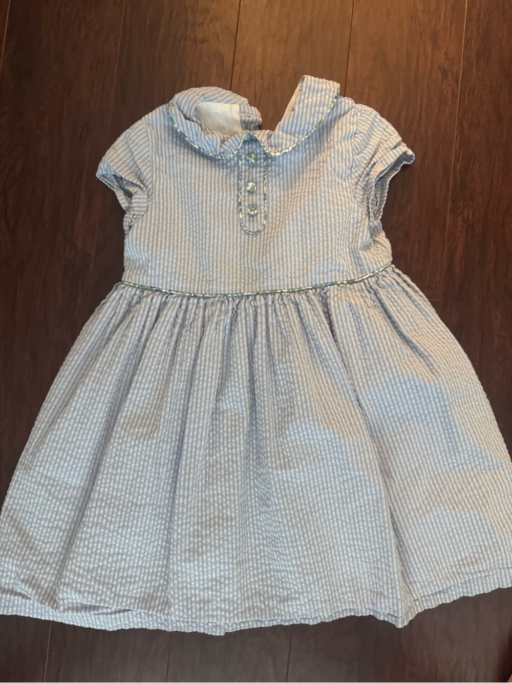 Little Girls' Light Blue Seersucker Dress with Peter Pan Collar